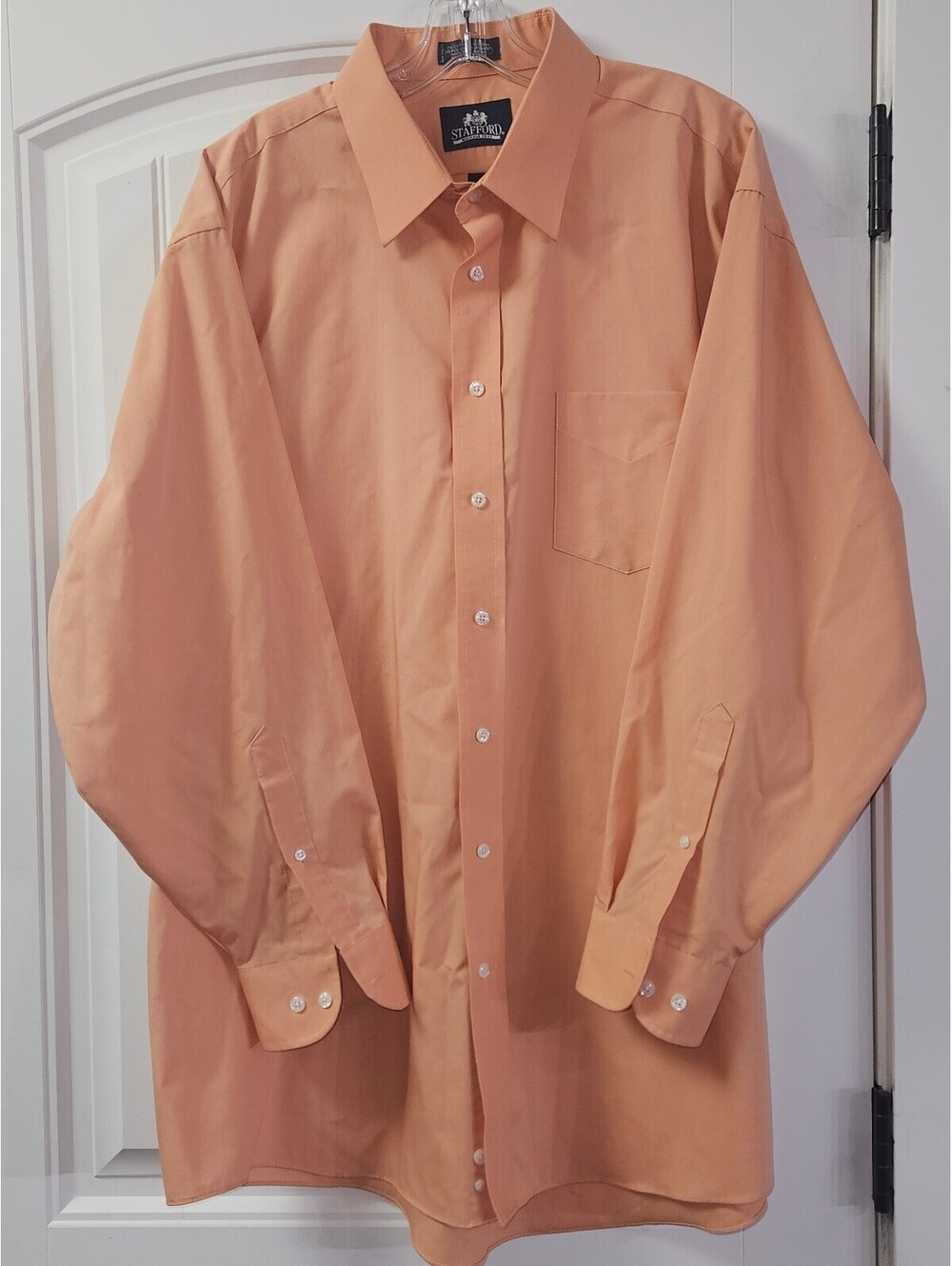 Stafford Mens Wrinkle Free Peach Dress Shirt Long Sleeve
